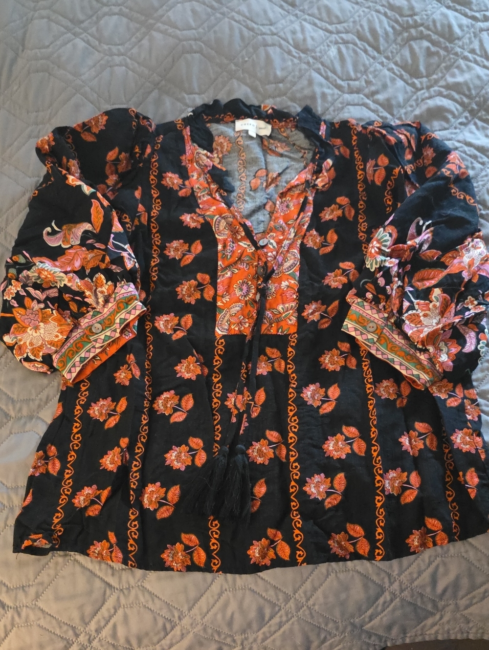 entro Black Tunic Top with Orange Floral Print